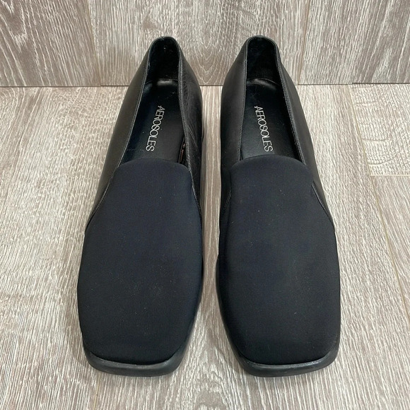 Aerosoles Black Leather Wedge Heel Slip On Loafers 8.5M - Picture 2 of 16